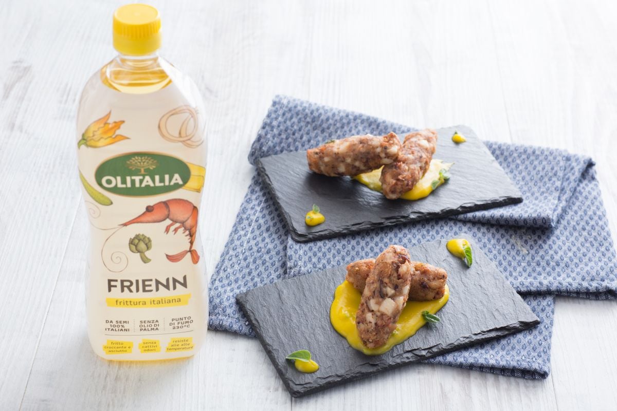 Croquettes de poulpe sur crème de pommes de terre au safran