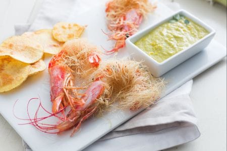Crevettes en pâte kataifi avec sauce aux asperges