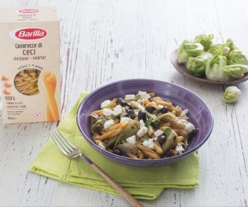 Casarecce de légumineuses avec puntarelle cuites et olives