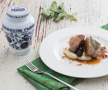 Filet de porc aux griottes avec crème de pommes de terre