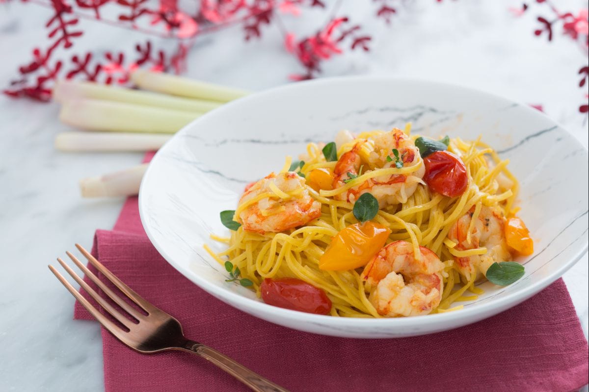 Tagliolini aux crevettes et citronnelle