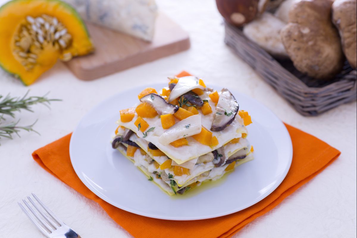 Lasagnes aux cèpes, potiron et gorgonzola