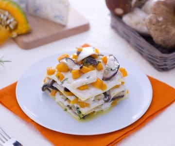 Lasagnes aux cèpes, potiron et gorgonzola
