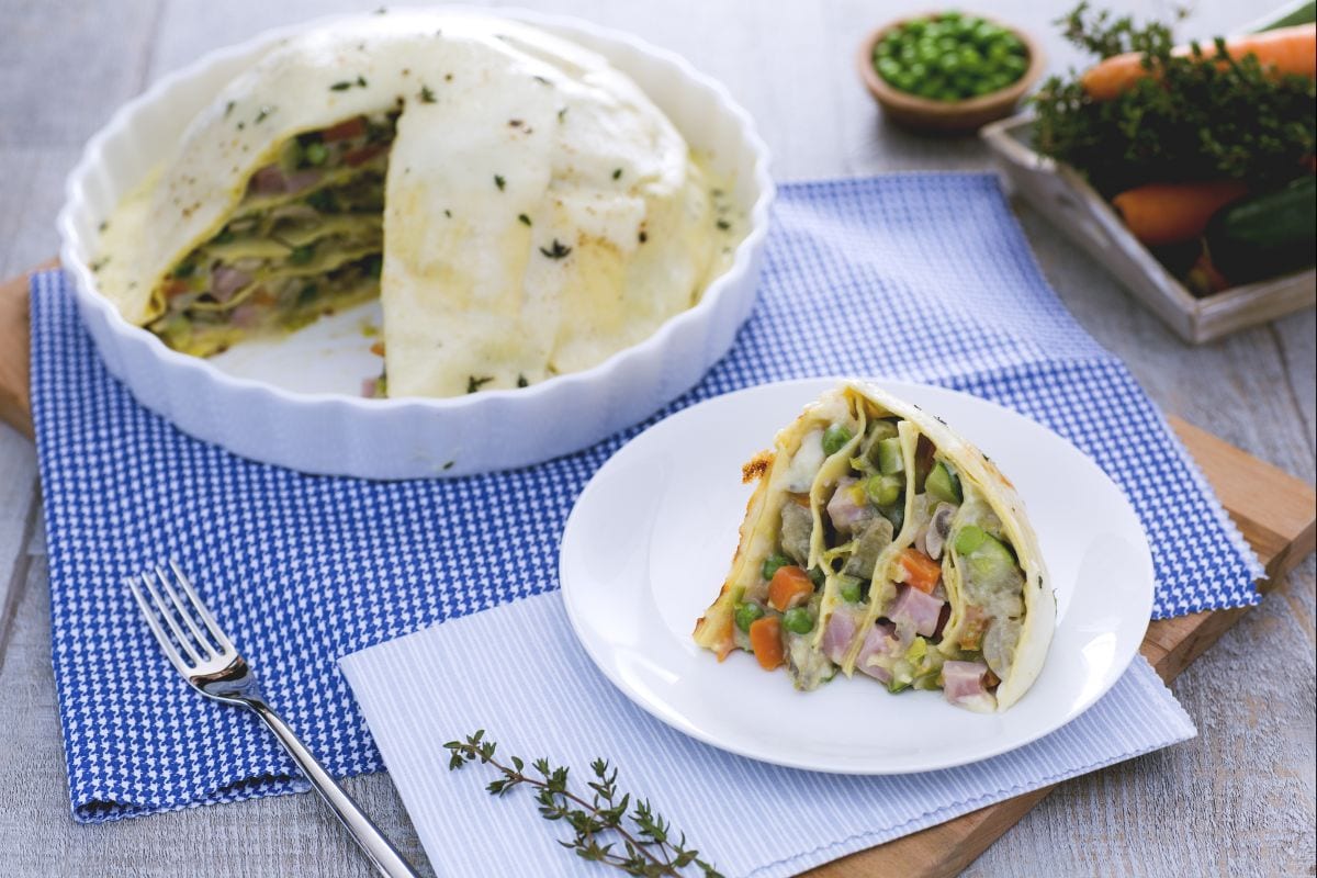Zuccotto de lasagnes aux légumes, fontina et jambon
