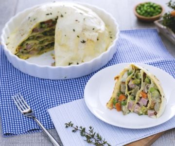 Zuccotto de lasagnes aux légumes, fontina et jambon