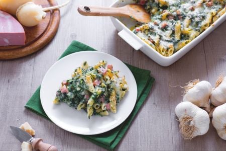 Gratin de pâtes aux épinards