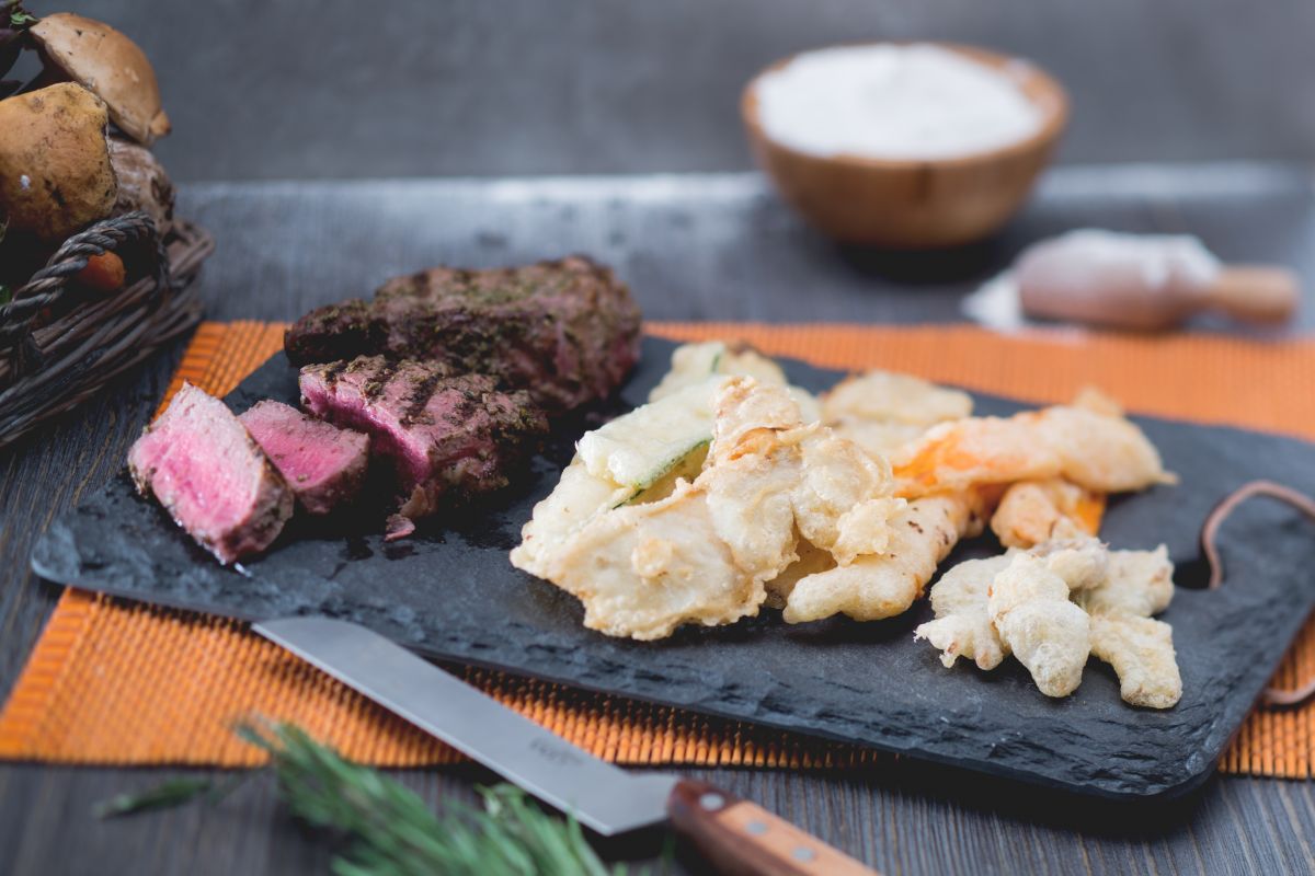 Tempura de légumes d'automne et viande