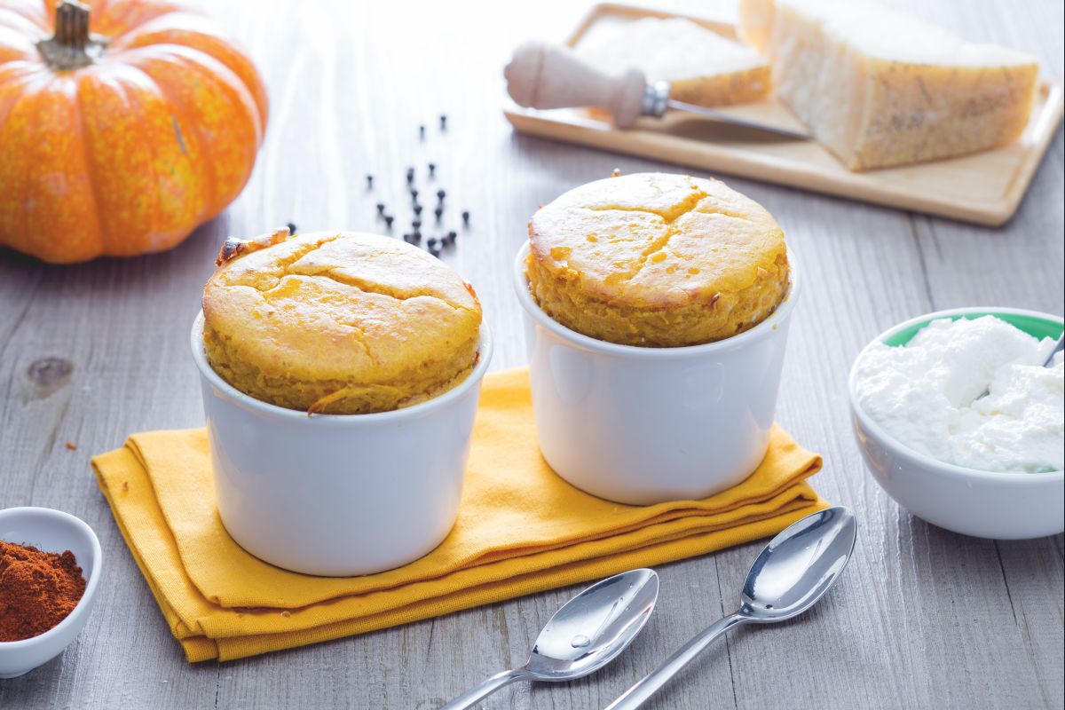 Soufflé à la citrouille et paprika avec crème de burrata