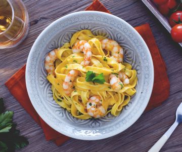 Fettuccine à la crème de crevettes et brandy