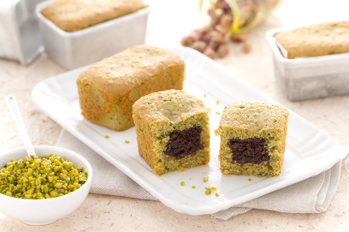 Mini cakes à la pistache avec cœur au Nesquik