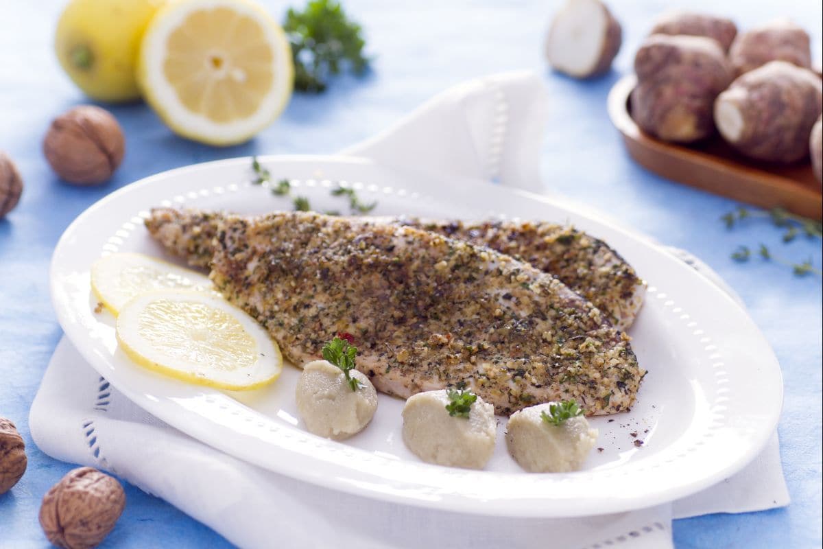 Espadon en croûte avec purée de topinambours