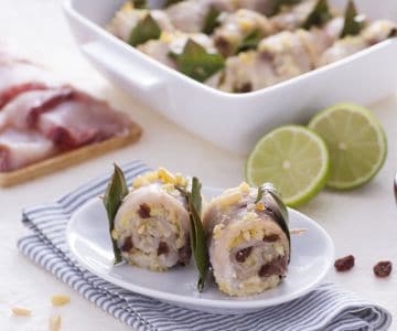 Rouleaux d'espadon à la beccafico avec citron vert et gingembre