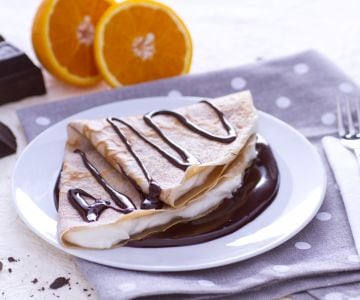 Crêpe à la farine de châtaigne avec mascarpone et ganache au chocolat