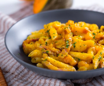 Pâtes à la crème de potiron et guanciale