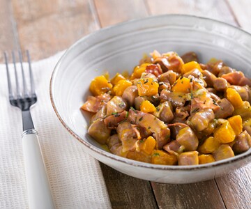Gnocchis de châtaignes avec potiron et speck