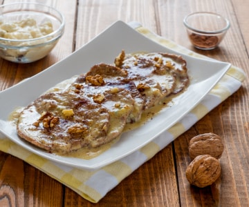 Escalopes au gorgonzola avec noix et cacao