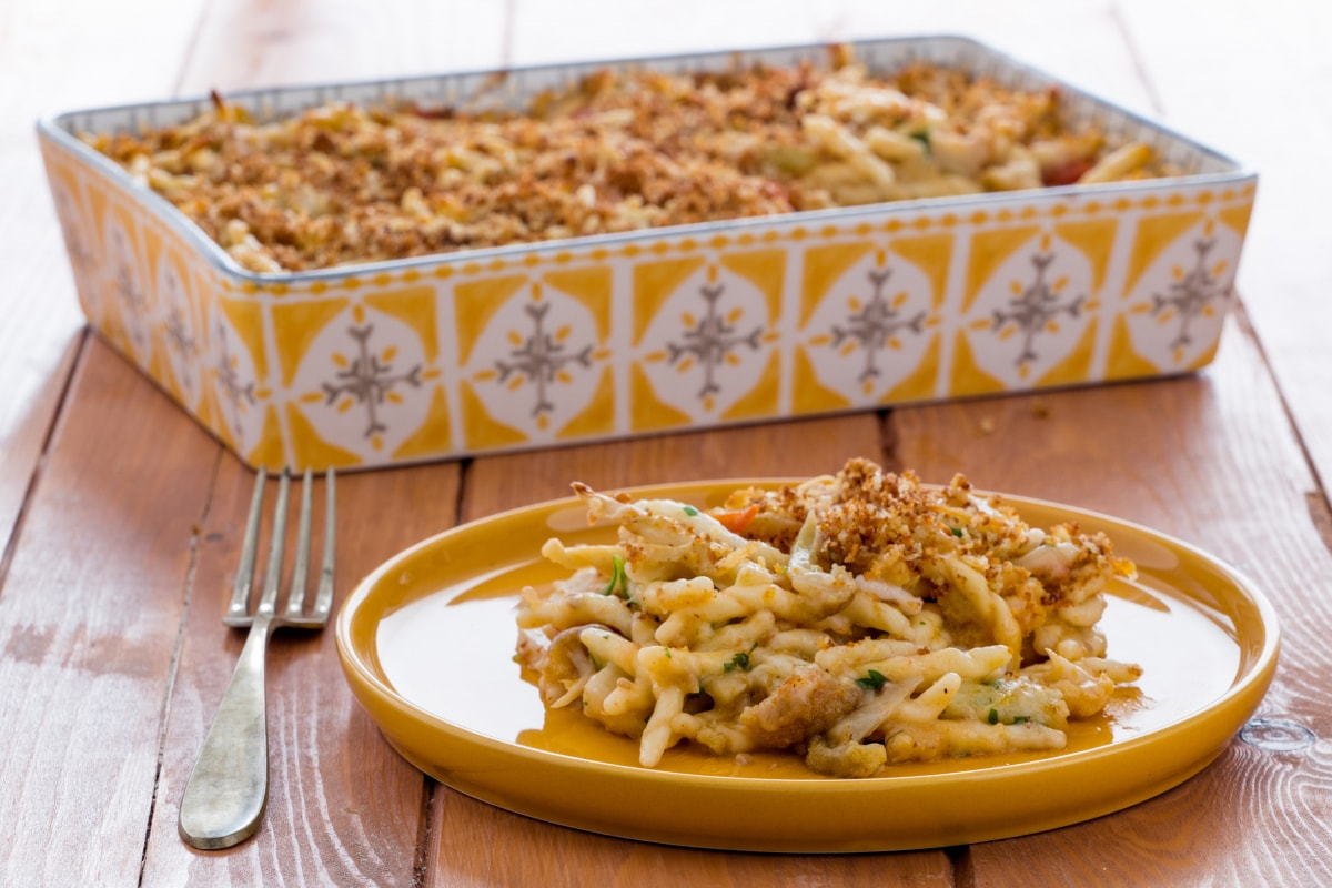 Trofie au four avec calamars et chou-fleur