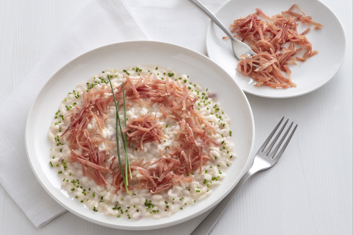Risotto à la bière avec culatello et robiola