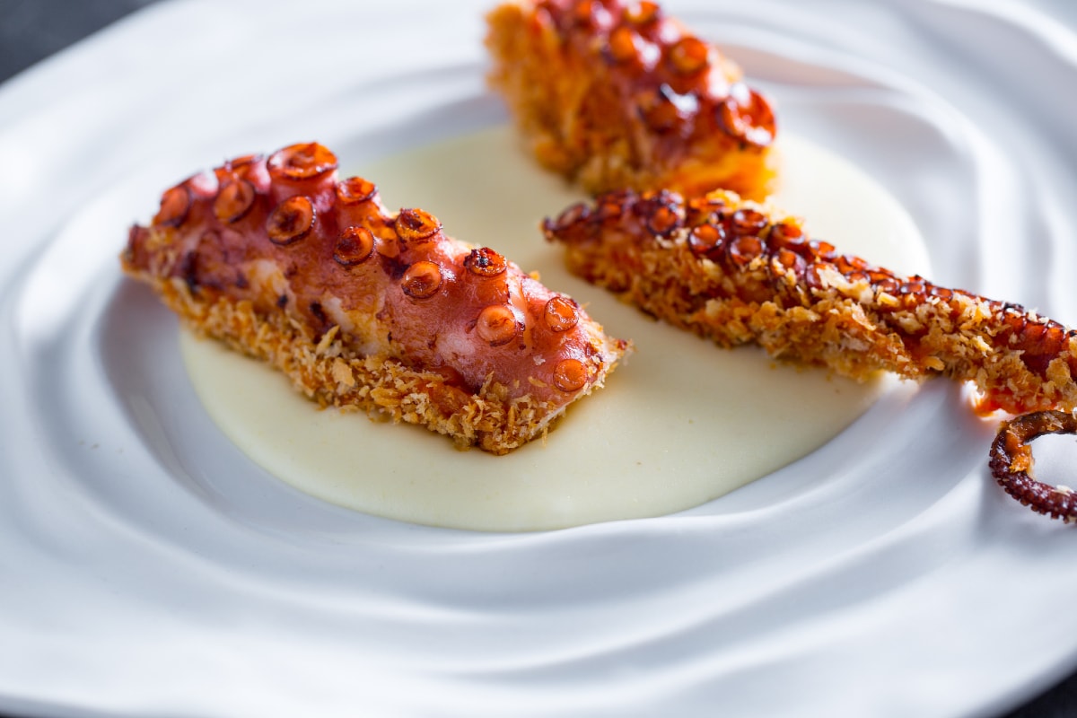 Poulpe grillé sur purée de pommes de terre