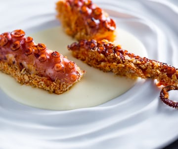 Poulpe grillé sur purée de pommes de terre
