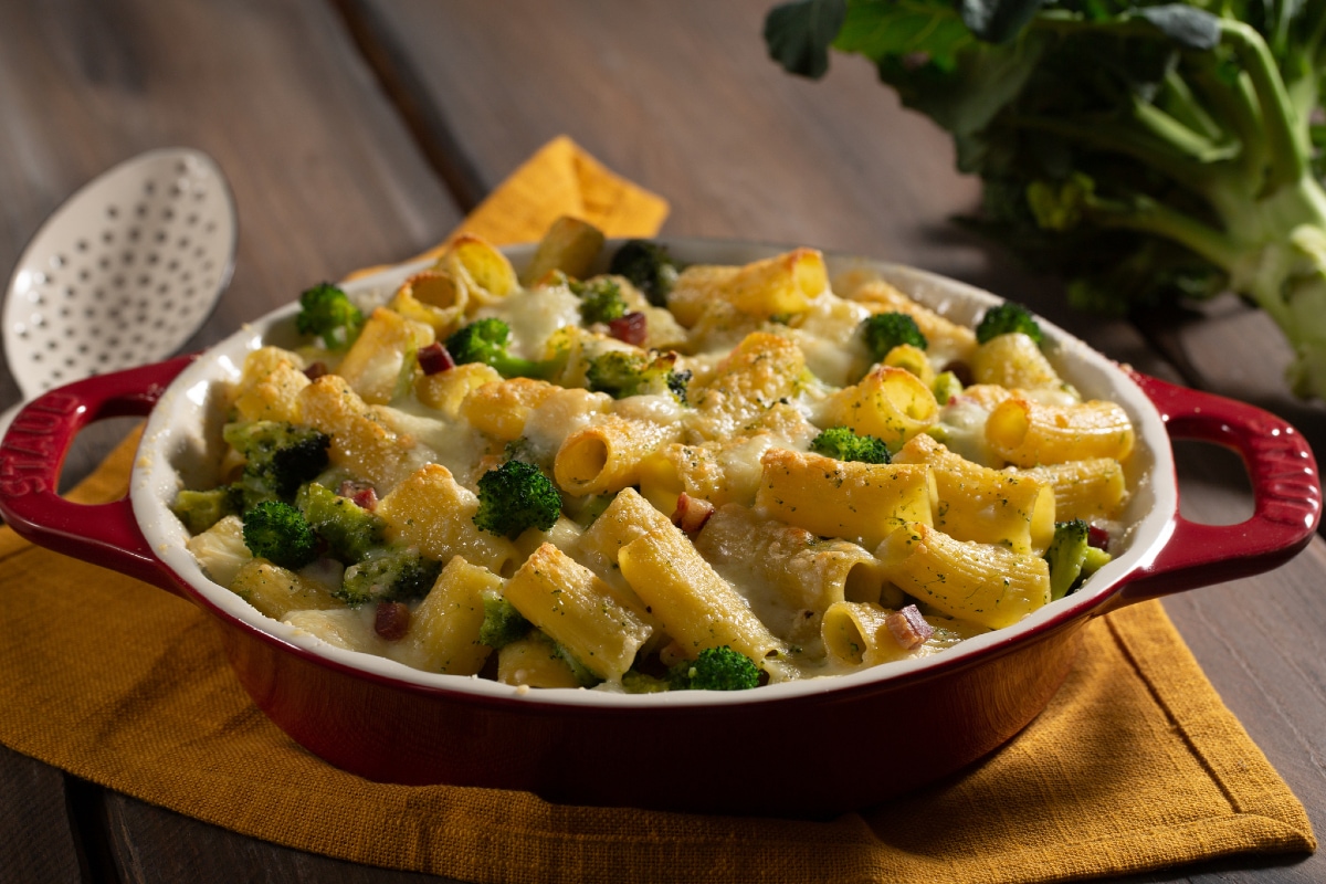 Gratin de pâtes au brocoli et lardons