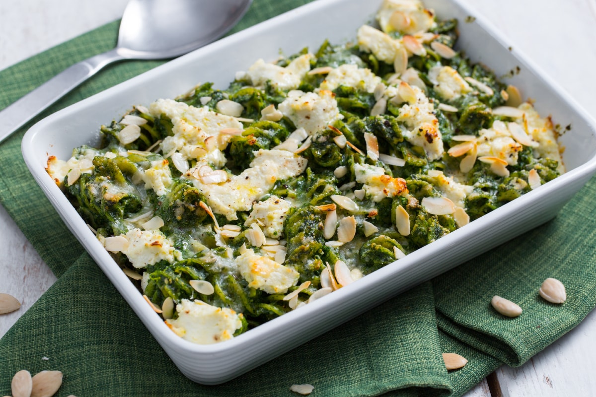 Pâtes au four avec épinards et ricotta