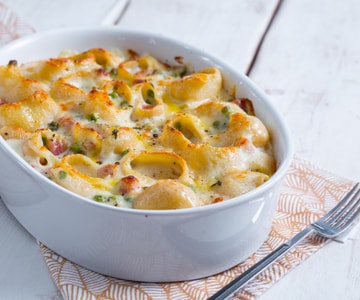 Conchiglioni à la mortadelle et aux petits pois