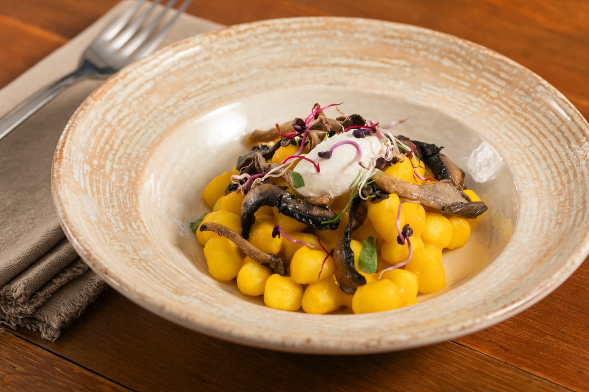 Gnocchetti à la crème de potiron, champignons et ricotta