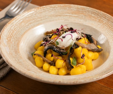 Gnocchetti à la crème de potiron, champignons et ricotta
