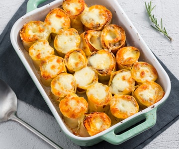 Nids de champignons, crème de potiron et mozzarella