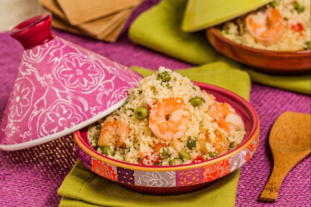 Couscous aux pois et crevettes
