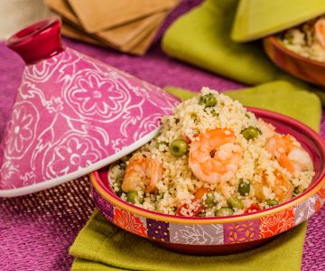 Couscous aux pois et crevettes