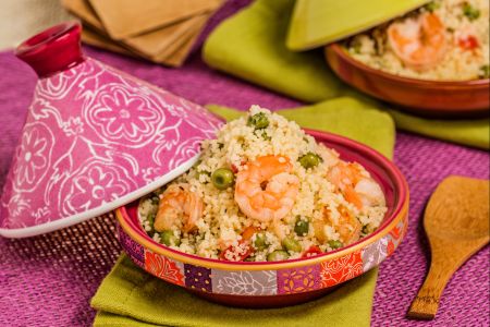 Couscous aux pois et crevettes
