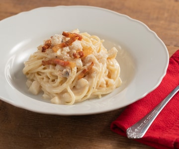 Tonnarelli à la gricia avec morue