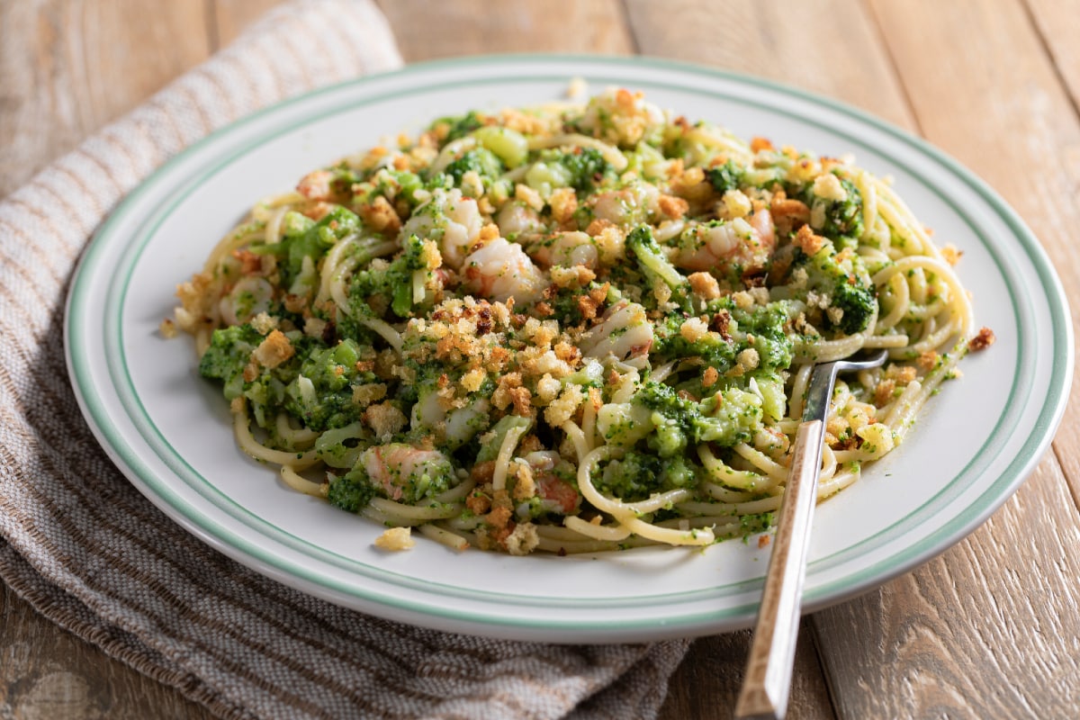 Spaghetti aux brocolis et crevettes