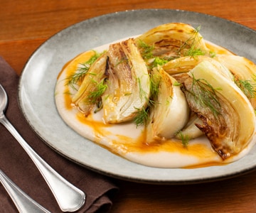 Fenouils braisés sur crème de haricots cannellini
