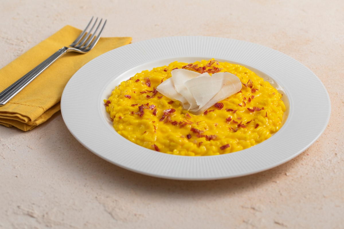Risotto au safran avec taleggio et pancetta