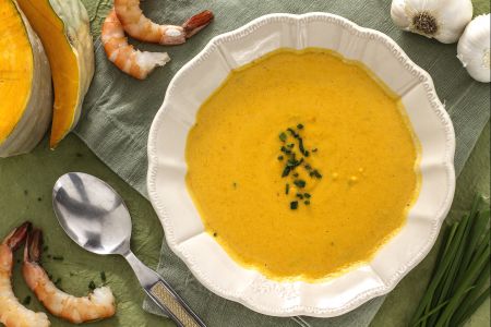Velouté de potiron aux crevettes