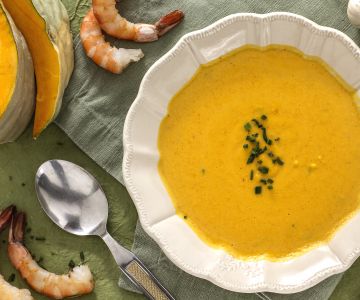 Velouté de potiron aux crevettes