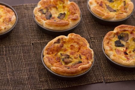 Mini quiche aux champignons, poireaux et jambon