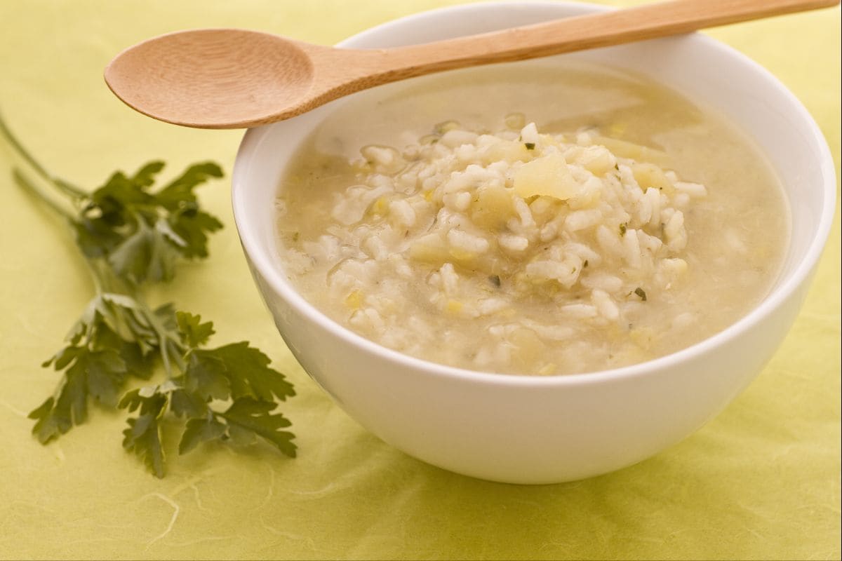 Soupe de riz aux poireaux et pommes de terre