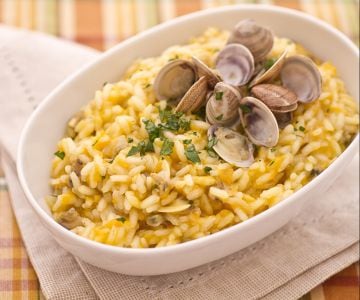 Risotto aux carottes, gingembre et palourdes