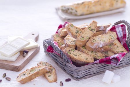 Cantucci à la pistache et chocolat blanc