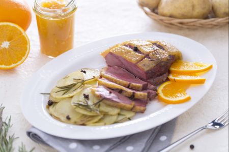 Magret de canard laqué à l'orange
