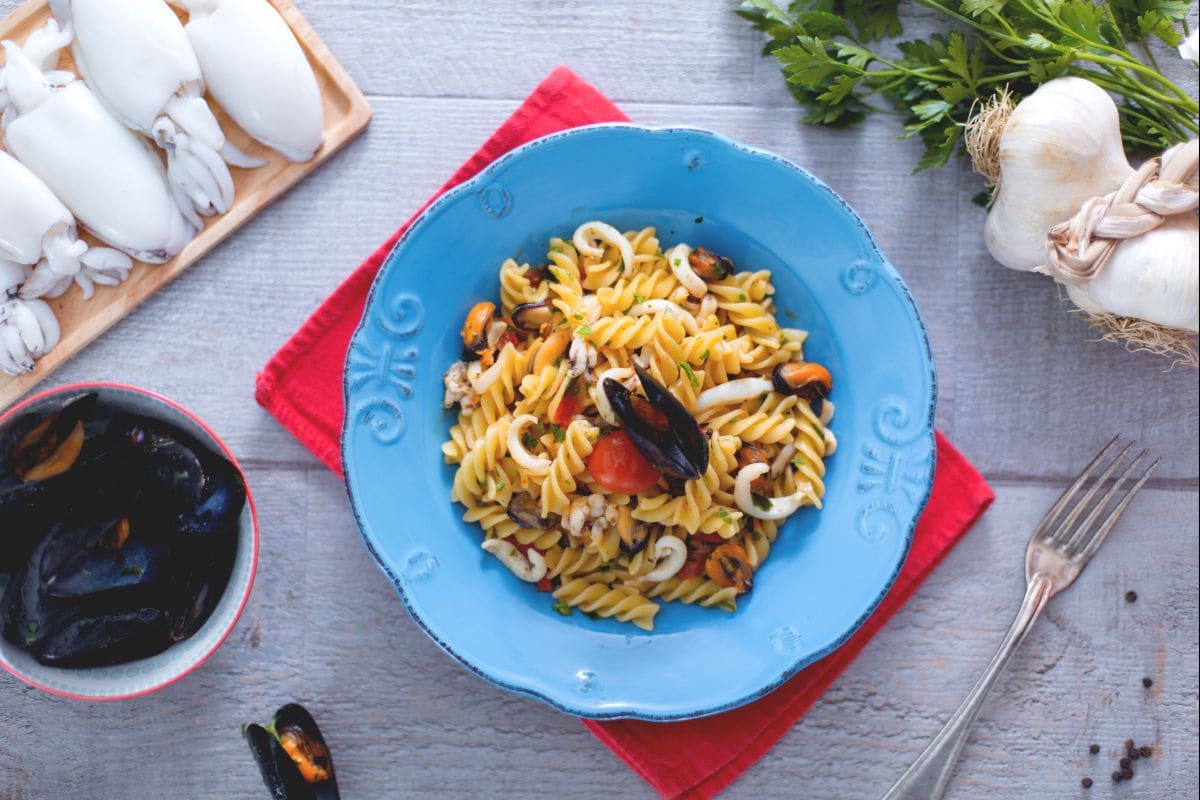 Fusilli aux moules et petites seiches