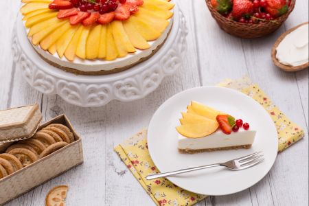 Cheesecake aux pêches sans lactose et sans gluten