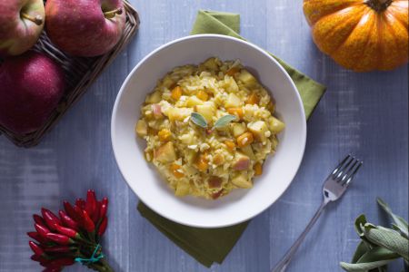 Risotto aux pommes, potiron épicé et sauge