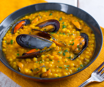 Fregola avec potiron et moules