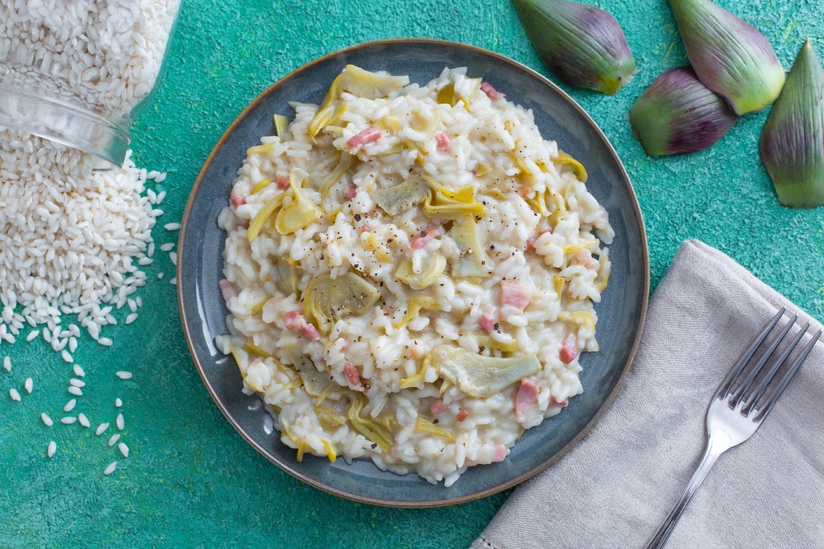 Risotto aux artichauts et pancetta croustillante
