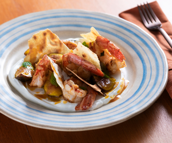 Crevettes sautées aux figues et à la menthe
